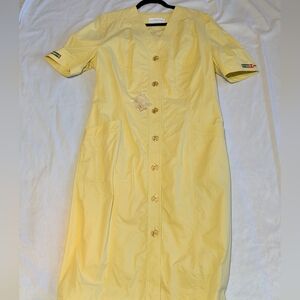 Vintage Givenchy En Plus Button Up Short Sleeve Butter Yellow Dress Size 12W